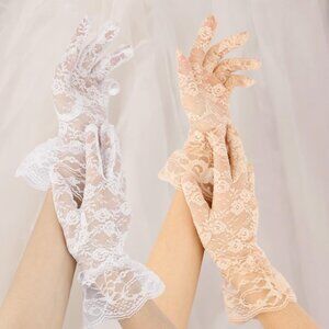 Women 2 Pairs: White+Beige Wedding Fashion Opera Halloween Cosplay Lace Gloves